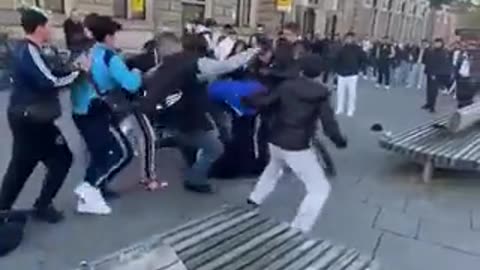 A gang of Muslims gang up and attack two White Christian Germans.