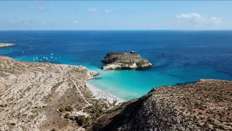 aerial view of isola dei conigli next to the island of lampedusa sicily italy