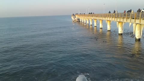 Unique natural beauty. Frozen waves on the pier. Zelenogradsk. Russia. Part 1