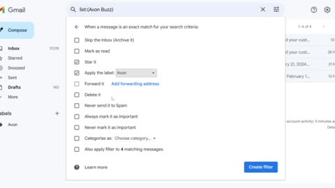 Avon email Tip for Reps - How to Create an Email Filter in Gmail