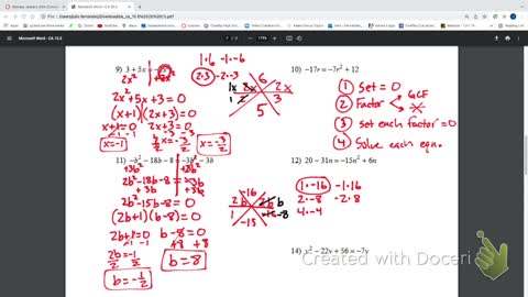 IM2 Alg1 Traditional 10.5 Corrective#1Solving by factoring