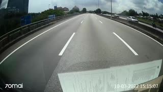 Car Hood Flies Up on Highway