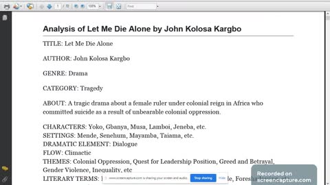 Analysis of Let Me Die Alone By John K. Kargbo