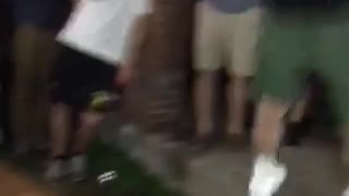 Drunk guy tries to table slam gets hit with table