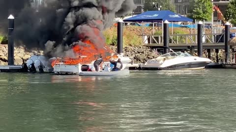 Flaming Boat Leaves Trail of Destruction as It Floats Across Harbor