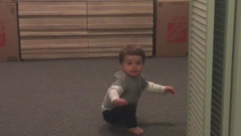 Cute Little Boy Learning to Walk