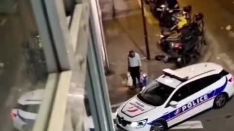 Police were filmed gassing a homeless man at Le Bourget