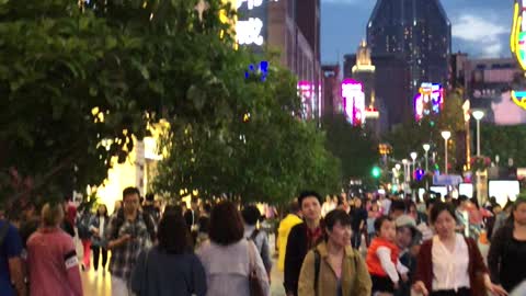 Walking through downtown Shanghai