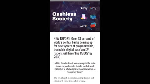 Cashless Society: Over 98 % of central banks gearing up for programmable, trackable ‘digital cash!