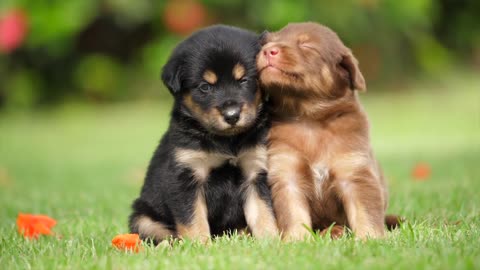 Two cute puppies playing