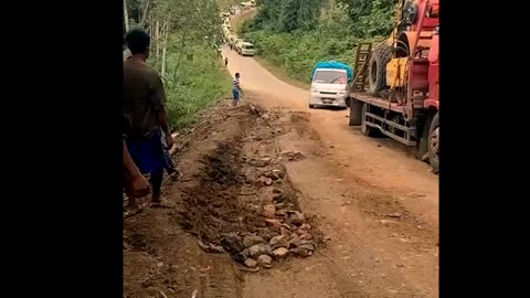 Mini bus against incline