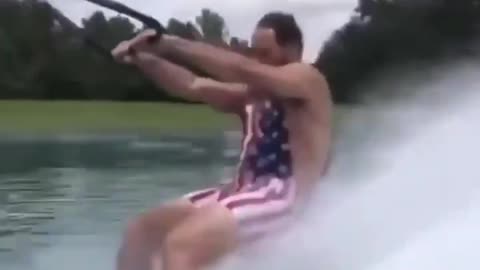 Water skiing with high skill and professional ability
