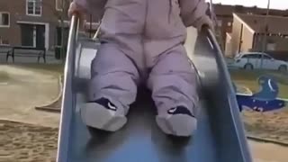 Courage Baby Tries Small Twister Alone While Mother Watch His Laugh