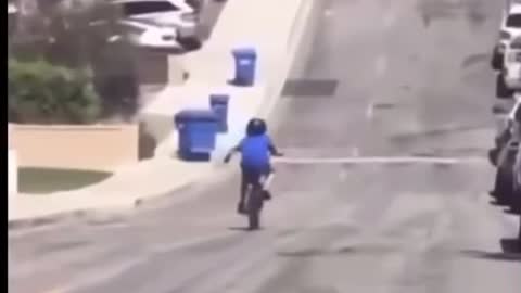 Kid running into trash