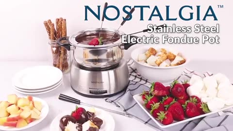Nostalgia 6-Cup Electric Fondue Pot Set for Cheese & Chocolate - 6 Color-Coded Forks, Adjustable