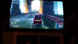 Big jump with a twist in a tiny car