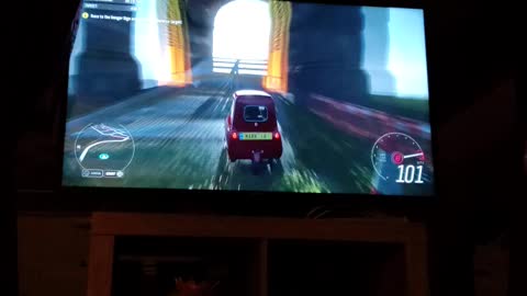 Big jump with a twist in a tiny car