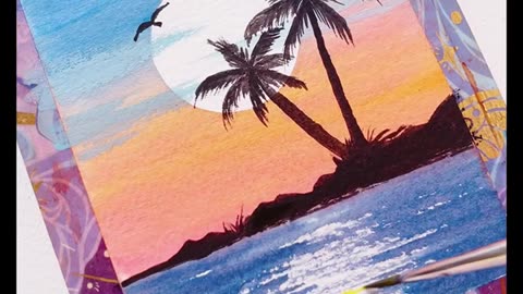 Easy Watercolor Painting Tutorial || sunset scenery painting #art #painting #drawing