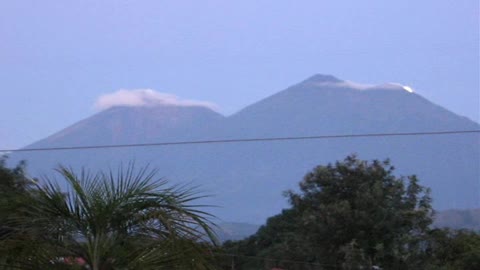 Moon Setting Over Volcanoes, Antigua, Guatemala
