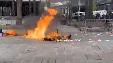 The moment the guy outside the NYC courthouse lit himself on fire