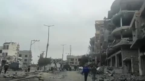 Massive destruction at the Abu Sharkh roundabout area