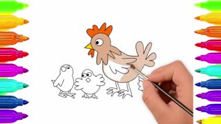 Drawing and Coloring for Kids - How to Draw Hen