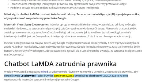 Kontrowersyjna sztuczna inteligencja Google zatrudniła prawnika