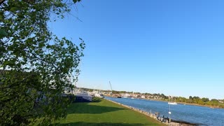 Drone footage beautiful river on a sunny day.