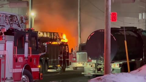 Large clouds of black smoke billowed into the air in Montreal East on Sunday morning
