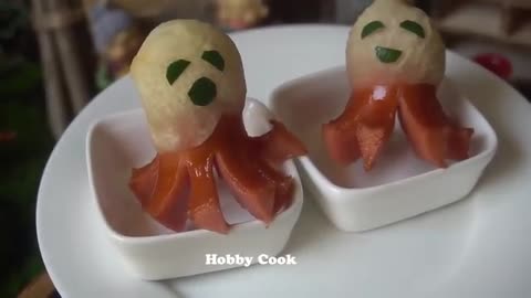 #Food video 🐙 Transform sausages into lovely octopus sea creatures 🐙Miniature cooking Sahar