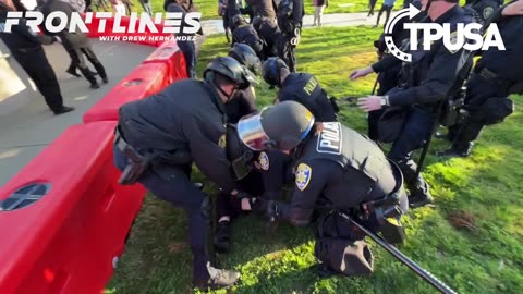 Riot police taking down Antifa at UC Davis outside Charlie Kirk speech