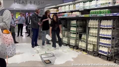 Worse than SPOILED MILK! Spoiled Brat Animal Activists Pour Milk onto Floor to Protest...SOMETHING?