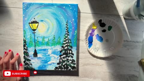 Paint with me Winter Scene! | Step-by-step paint and sip Canvas Painting