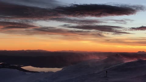 Stunning sunset footage captured from mountain peak