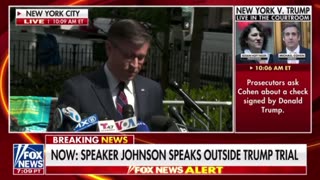 Speaker Johnson make statement outside of courthouse