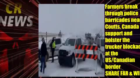 Farmers break through police barricades near Coutts, Canada to support and bolster the trucker blockade at the USCanadian border 🔥