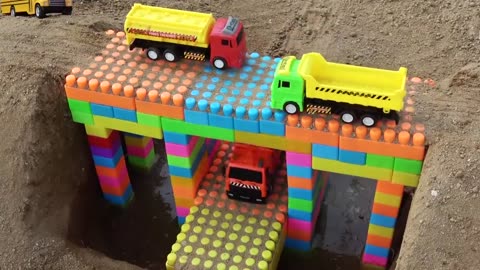 Bridge construction with the toys truck tractor