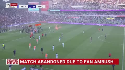 A-League Melbourne derby abandoned due to chaotic scenes with a violent pitch invasion