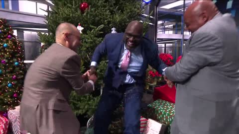Shaq Gets Body Checked Into A Giant Christmas Tree On Live TV
