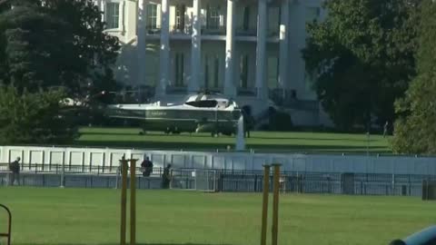 Marine One awaits to take President Trump to Walter Reed Hospital