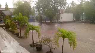 Heavy rain and flooding on the road