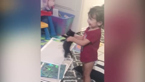 cute cat playing with a kid