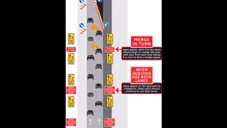 Blocking the left lane by a truck before narrowing lane on the road!