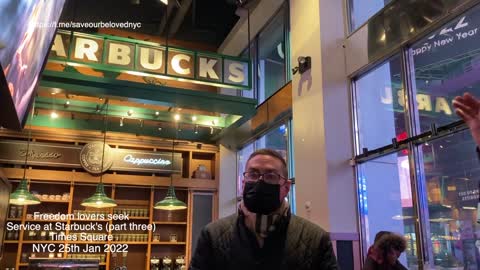 NEW YORKERS BATTLE to get served, Starbucks Times Square 25th Jan