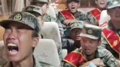 Chinese troops cry hysterically as they are being sent to the border with India