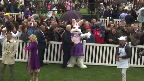 The Easter Bunny intervenes when Biden walks off to talk to people