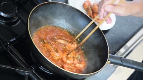Cooking Prawn In Sauce Food Seafood Shrimp Meal