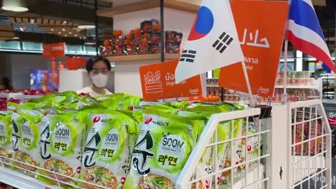 Shop selling instant noodles has varieties from around the world