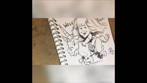 ROBbing a Few Minutes: Sped Up! No plan. No Pencils. Ink on paper. A girl and her unicorn!