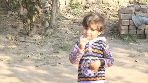 Cute babies eating Apple and walking around